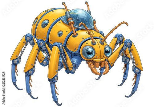 Yellow robotic beetle mechanical insect character