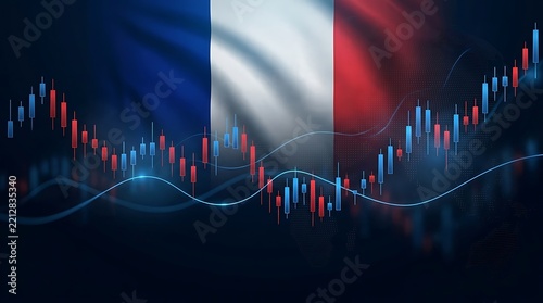 France flag background with digital financial stock market