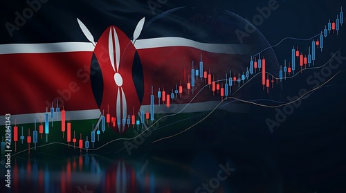 Kenyan flag integrated with stock market chart growth illustration