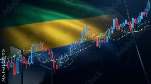Ukrainian flag-themed financial chart illustrating stock market
