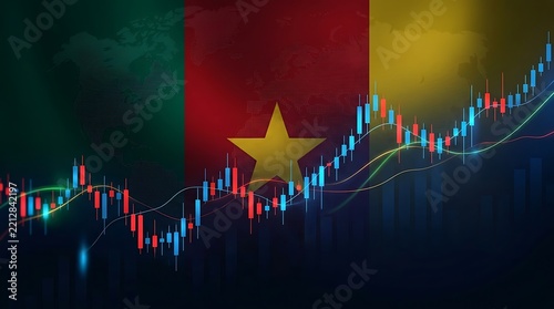 Vietnamese flag with stock market chart illustrating economic growth