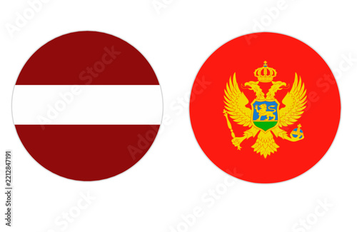 latvia and montenegro national flags in circular design isolated on transparent background