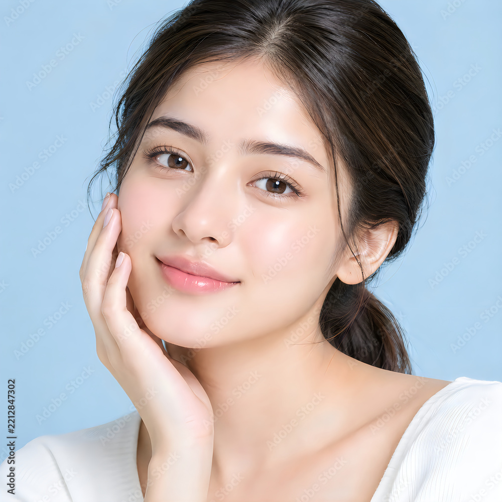Fototapeta premium Smiling woman with black hair and earrings