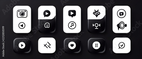 Modern black and white social media and app icons set