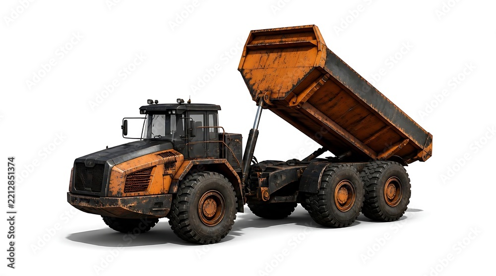 Fototapeta premium Dump Truck Industrial Heavy Machinery Isolated on White Background