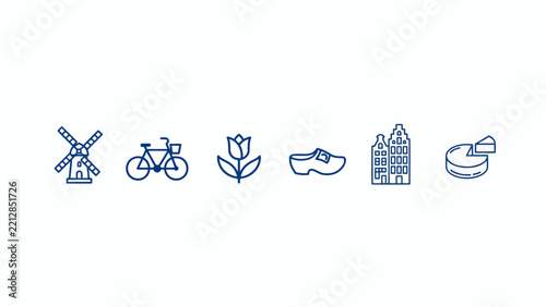 Set of five Dutch cultural icons illustrated in simple line art style