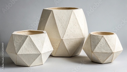 Modern geometric white concrete planters