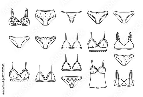 Obraz na plátně Collection of hand-drawn line of women's lingerie and underwear