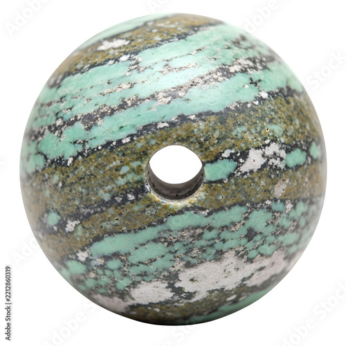 Round turquoise gemstone bead with natural mineral texture isolated
