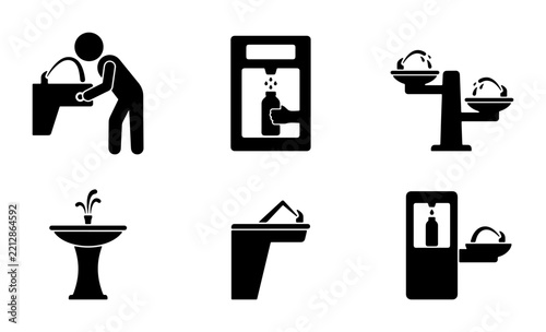 Drinking fountain silhouette set for logo or print