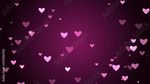 Falling pink hearts background with soft glow and bokeh effect for romance or Valentines day celebration.