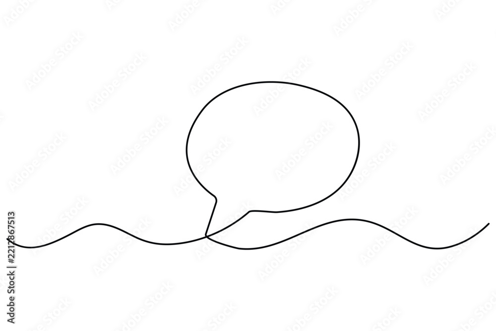 Obraz premium One line illustration of large oval comment bubble with smooth horizontal wavy line graphic art