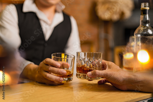 whiskey, for a friendly party in a bar or a restaurant.