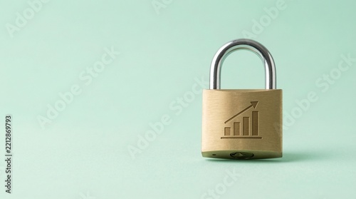 Modern steel padlock with an upward arrow shadow concept for secure financial investment growth and success