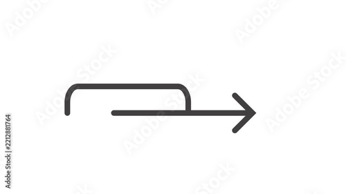 Minimalist graphic line art animation showing drawing of arrow pointing to right on white.
