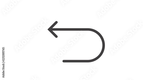 Undo arrow symbol animation forming from single black line on clean white background wall.
