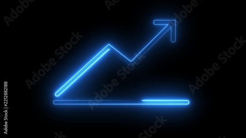 Neon blue rising graph symbol glowing with dynamic motion lines on black background video.