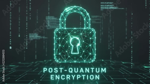 Green Post-Quantum Encryption Padlock on Dark Background