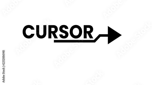 Cursor word graphic with underlined path leading to solid black arrow head pointing right.