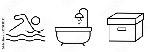Houseware and sports icon set outline vector graphic