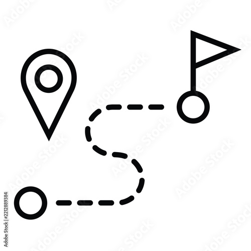 Map route with location pin and destination flag outline vector graphi