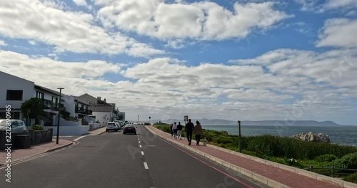 Background plate of views from a car window of the waterfront in Hermanus, South Africa.