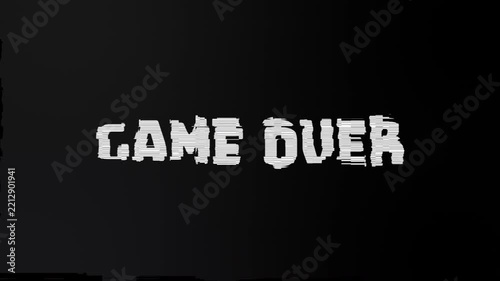 Game over glitch text animation in moody digital aesthetic style on black background. Suitable for gaming blogs, articles, and social media posts.