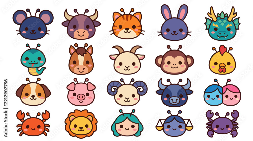 Fototapeta premium Cute animal zodiac characters collection