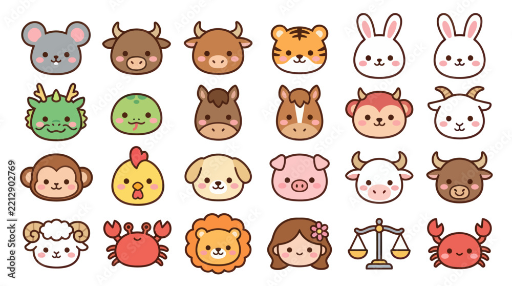 Obraz premium Cute animal zodiac characters collection
