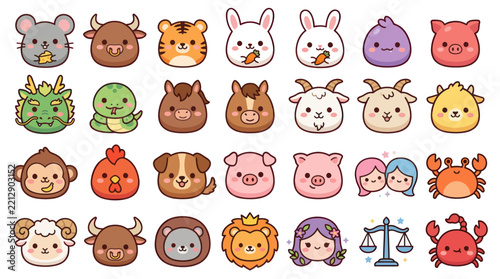 Cute animal zodiac icons