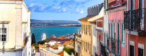 Typical Portuguese architecture and colorful buildings of Lisbon historic city center