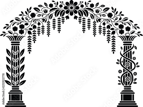 Elegant Black Floral Decorative Arch With Columns Design