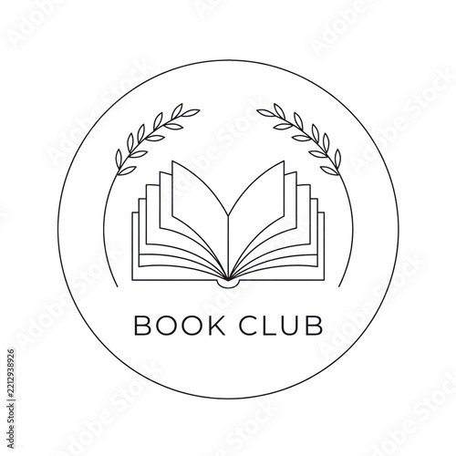 Book Club Logo with Open Book and Laurel Wreath