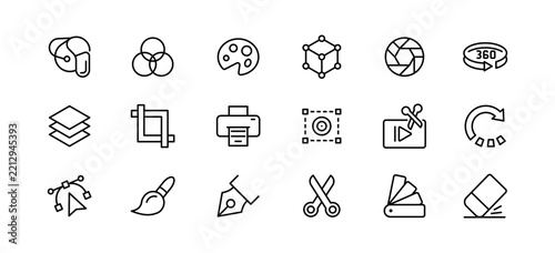Minimal Line Style Graphic Design and Creative Tools Icon Set