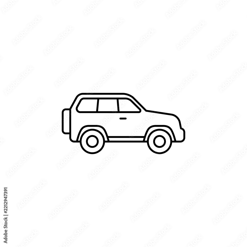 Obraz premium Minimalist line icon of a side view suv or offroad vehicle with transport automotive transportation minimalist