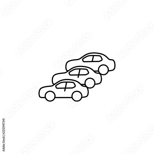 Simple line art icon of three cars parked in a row with transport automotive automobile transportation
