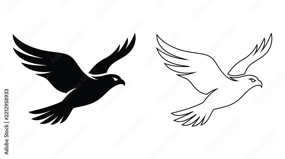 Fototapeta premium Bird silhouettes in flight a black and white graphic design