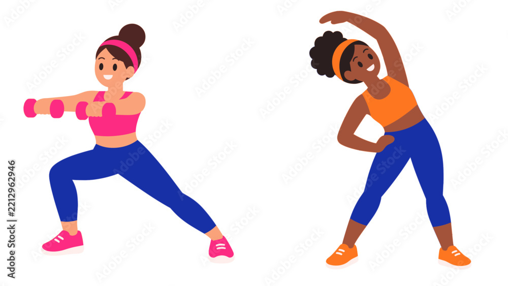 Fototapeta premium Women doing a weighted side lunge and overhead stretch