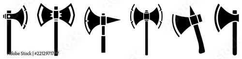 Medieval battle axes silhouettes set featuring Viking war axes and hatchet weapons isolated on white background