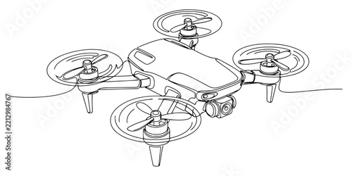 Camera drone with four rotors in detailed line art