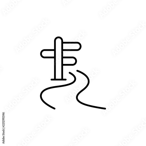 Directional signpost with winding road path ahead signpost direction navigation destination adventure