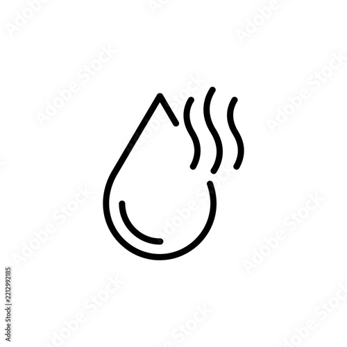 Water drop icon with steam lines indicating heat temperature moisture refreshment minimalist silhouette
