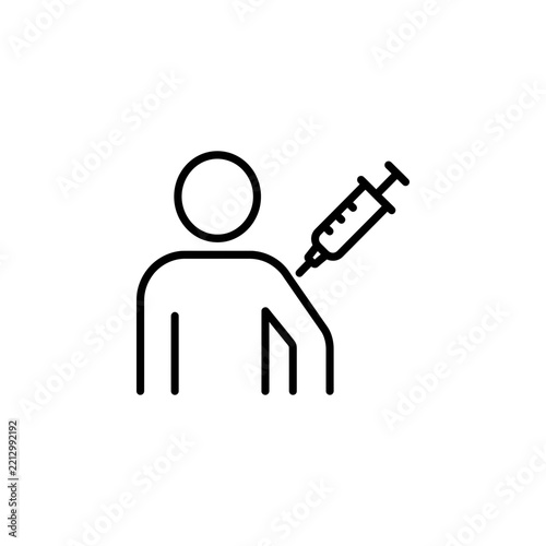 Medical syringe injection procedure outline icon with injection vaccination healthcare treatment clinical
