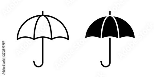 Umbrella Weather Protection Icon Set Outline and Solid Vector Symbol