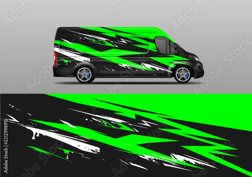 Van Car decal wrap design vector. Graphic abstract stripe racing background kit designs for vehicle, race car, rally
