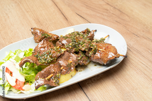 Anticuchos de corazon peruvian beef heart skewers