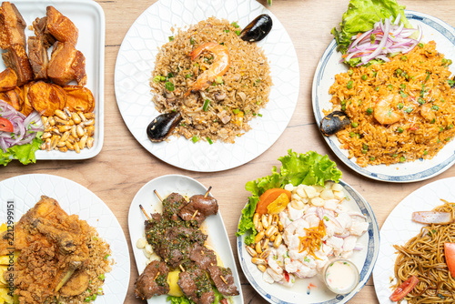 Peruvian food dishes displaying a variety of traditional cuisine