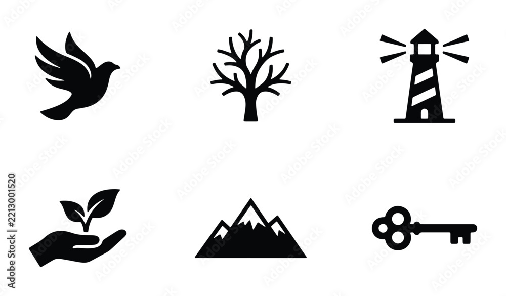 Fototapeta premium Minimalist black vector icons set, symbol collection for web design and creative projects.
