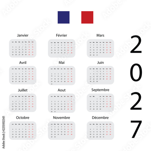 2027 French calendar. Classical French language Calendar the Week starts from Monday.
