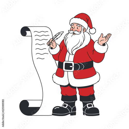 Santa Claus Reading Christmas Wish List with Quill Pen